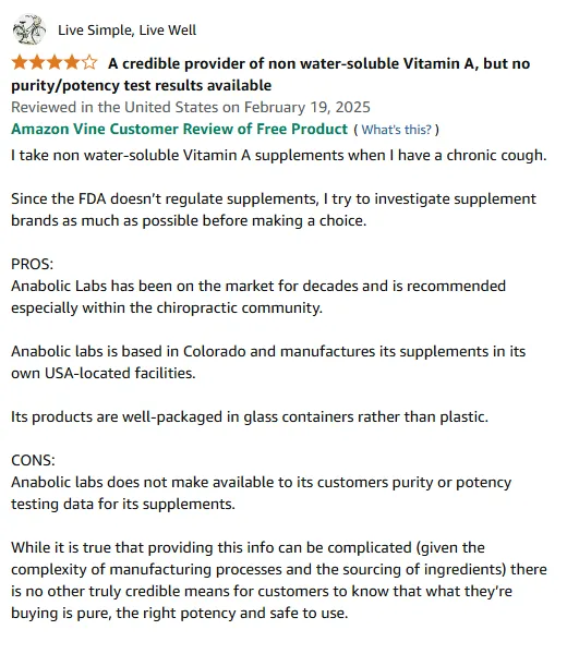 Anabolic Labs Vitamin A Review: Chronic Cough Relief & US-Made